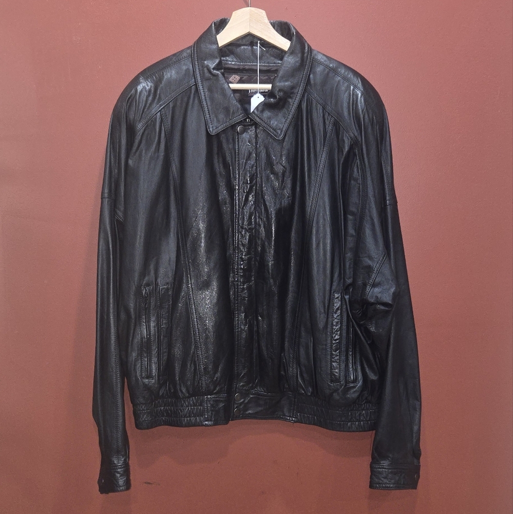 Black Leather Bomber Jacket By Byrnes & Baker